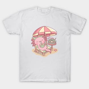 Cute Axolotl Chilling At The Beach T-Shirt